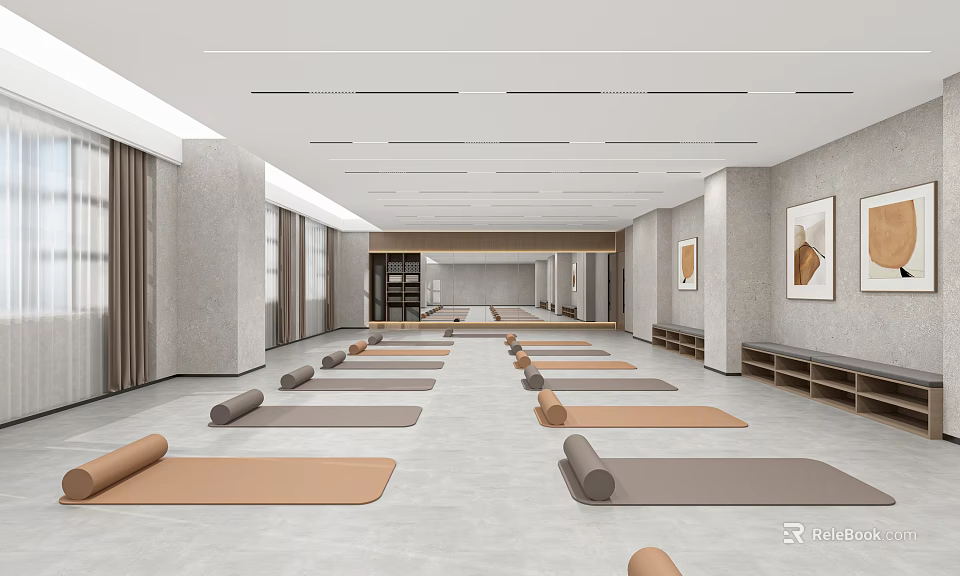 Spacious Modern Yoga Studio With Yoga Mats 3d model 