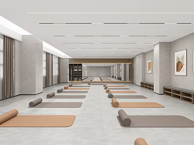 Spacious Modern Yoga Studio With Yoga Mats 3d model