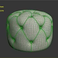 Round Tufted Ottoman With Light Fabric Upholstery And Simple Modern Design
