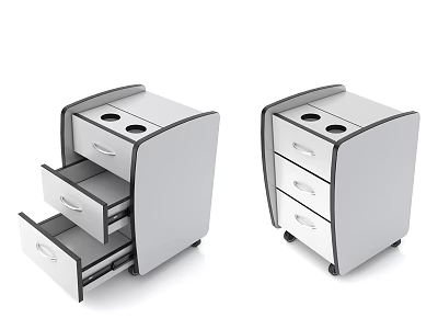 Modern White Side Table With Drawers Top Holes Black Trim And Wheels 3d model