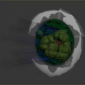 Modern 3D Island Scene With Large Tree Green Leaves Red Trunk Small Plants White Base