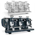 Modern Professional Kitchen Espresso Machine With Multiple Milk Frothers And Pressure Gauges
