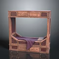 Wooden Bed Frame With Lattice Design Storage Drawers And Purple Cloth