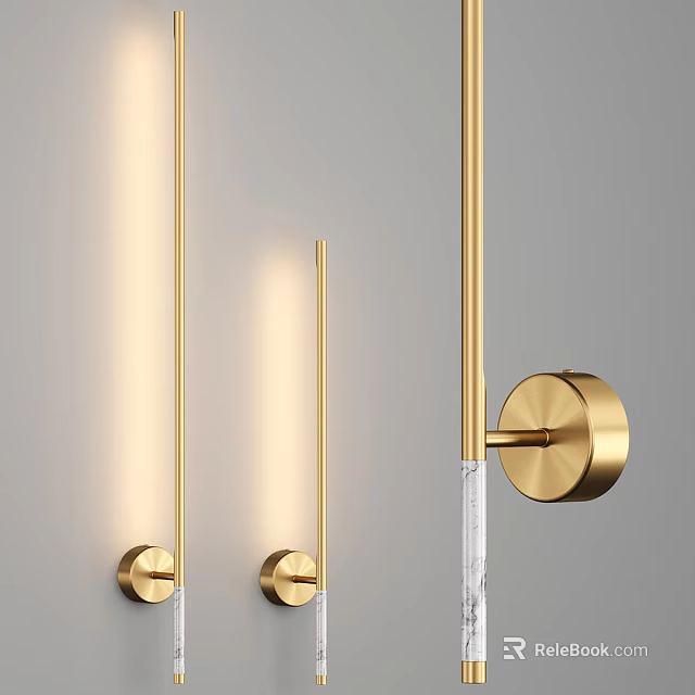 Modern Gold Metal Wall Lamp With Long Strip Light And Round Base Design 3d model 