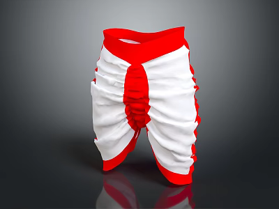 Stylish White And Red Ruffled Shorts With Elastic Red Waistband Design 3d model