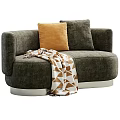 Beige Leather Double Sofa With Woven Pattern Pillow Solid Color Cushion And Silver Metal Base 3d model