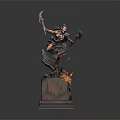 Mythical Warrior Character Wielding Double Axes On Flame Rock Base In Action Pose 3d model