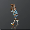 3D Stylish Cartoon Character With Pink Hair Blue Outfit And Red Shoes Walking