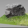 Natural Rough Stone On Wooden Platform With Green Grass Surroundings