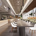Modern Restaurant Interior Design With White Dining Tables Green Plants And Pendant Lights