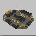 Skate Park Design With Ramps Yellow Seats Fencing And Ground Graphics