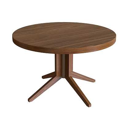 Round Wooden Dining Table With Simple Three Legged Base And Natural Wood Finish 3d model