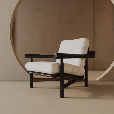 Modern Luxury Accent Chair With Beige Cushion And Black Wooden Armrests In Minimalist Background 3d model