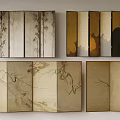 New Chinese Style Screen Partition Folding Screen Decorative Painting Wallpaper Silent Wind Screen Rattan Screen 3d model