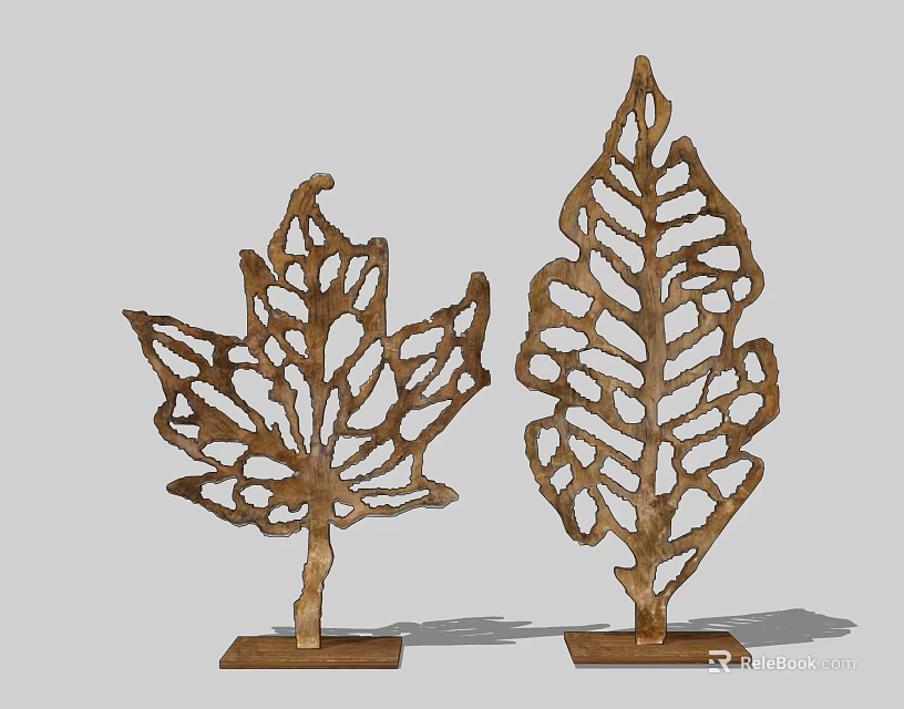 Leaf Shaped Metal Ornament Set With Openwork Design For Home Decor 3d model