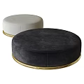 Light Grey and Dark Grey Round Ottoman with Gold Metal Base and Velvet Upholstery