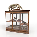 Wooden Display Case With Glass Doors Holding Skeleton And Specimens On Shelves