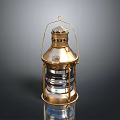 Brass Vintage Lantern With Metal Frame And Clear Glass Reflection 3d model