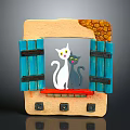 Decorative Wall Furniture With Blue Shutters White And Gray Cats On Windowsill Stone Wall Texture