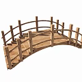 Wooden Landscape Bridge With Curved Design Steps And Railings In Garden