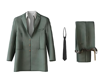 Green Formal Men's Suit Set Including Jacket Pants and Matching Tie 3d model