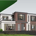 Modern Two Story Detached Villa With Brick Exterior Garden Lawn And Outdoor Lighting