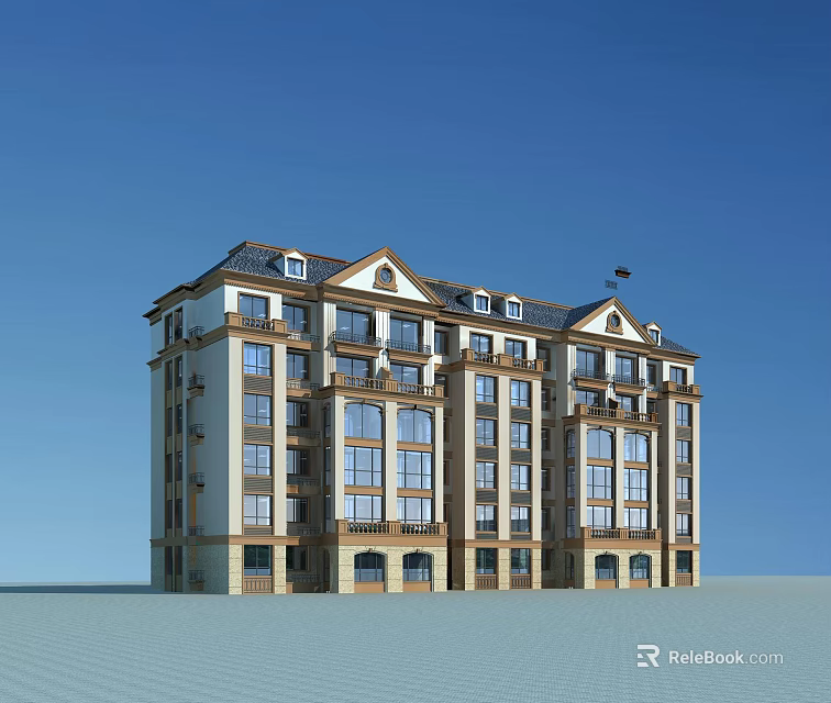 Elegant Modern Multistory Residential Building Exterior With Balconies Large Windows And Roof Details 3d model 