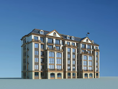 Elegant Modern Multistory Residential Building Exterior With Balconies Large Windows And Roof Details 3d model
