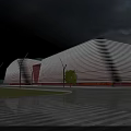 Modern Architecture Aerial Planning With Striped Facade Red Accents Plaza And Green Space