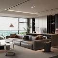 Modern Living Room Minimalist Design With Large Windows Leather Sofa Workspace And Green Plants