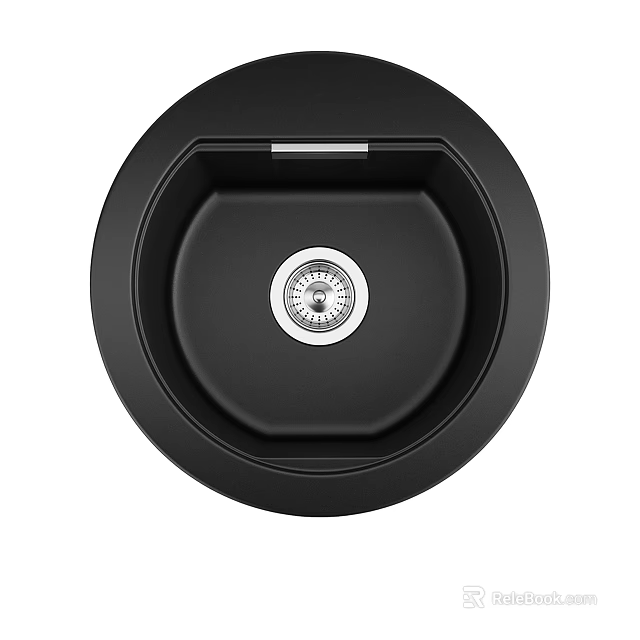 Black Round Kitchen Sink With Modern Design And Stainless Steel Drain 3d model 