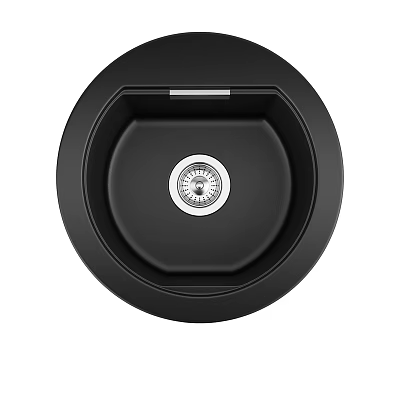 Black Round Kitchen Sink With Modern Design And Stainless Steel Drain 3d model