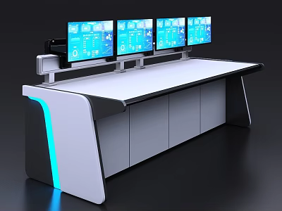 Modern Console Setup With Multiple Screens And Blue Accent Lighting 3d model