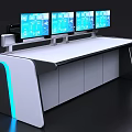 Modern Console Setup With Multiple Screens And Blue Accent Lighting 3d model