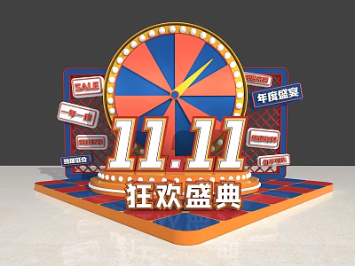 11 11 Carnival Celebration With Spinning Wheel And Sale Tags Annual Promotion 3d model