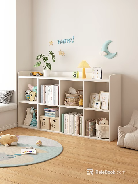 Kids Room Storage Shelf With Toys Books Photo Frames Plant And Decorations 3d model 