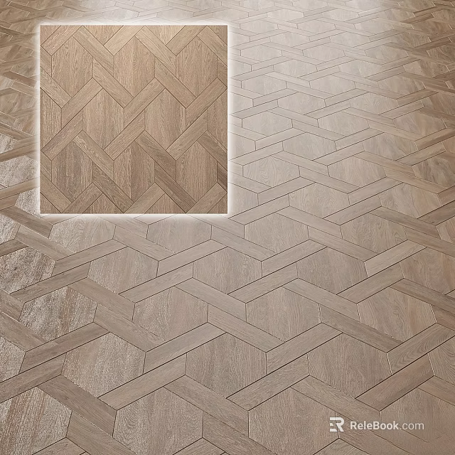 Wood Look Floor Tiles With Herringbone And Hexagonal Geometric Pattern Design 3d model 