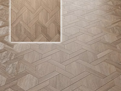 Wood Look Floor Tiles With Herringbone And Hexagonal Geometric Pattern Design 3d model