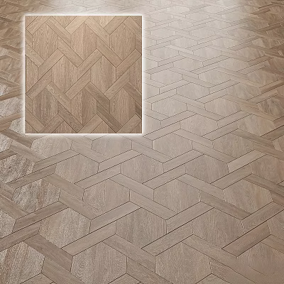 Wood Look Floor Tiles With Herringbone And Hexagonal Geometric Pattern Design 3d model