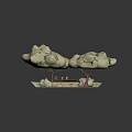 Cartoon Scene Featuring Cloud Shaped Trees Wooden Box And Small Decorative Items On Surface 3d model