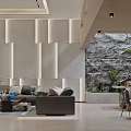 Modern Basement Living Space With Stone Wall And Sofas