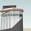 Modern High Rise Office Building With Curved Glass Curtain Wall And Top Circular Structure