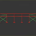 Building Frame Structure 3D Model With Red Support Pillars And Green Lines 3d model