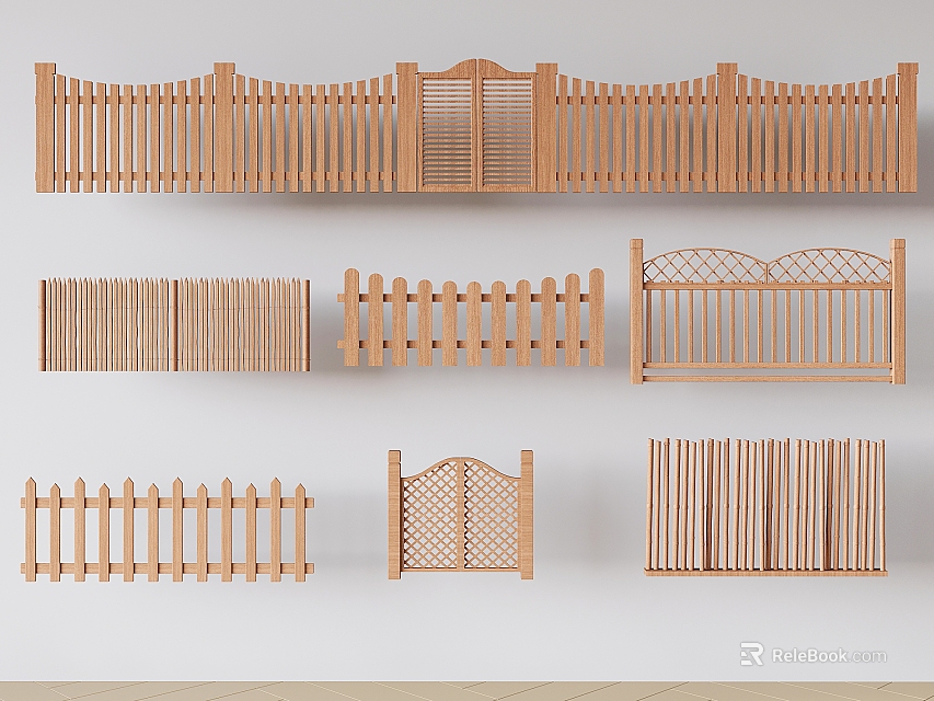 Wooden Fence Styles With Various Designs For Outdoor Garden And Backyard Use 3d model 