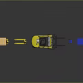 Industrial Logistics Equipment Featuring Yellow Forklift Pallet Truck Blue Hand Truck And Orange Crate