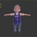 Cartoon Elderly Man With Gray Hair Wearing Blue Apron White Shirt Standing Arms Outstretched