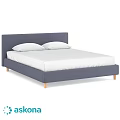Modern Double Bed with Navy Blue Headboard White Mattress and Wooden Legs