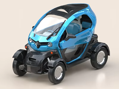 Blue Compact Electric Car With Modern Design And Four Wheels 3d model
