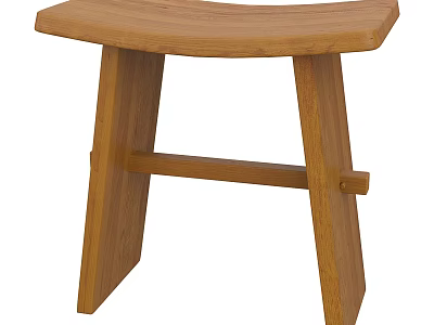 Simple Design Natural Wood Stool With Curved Seat And Crossbar Support 3d model