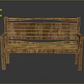 Classic Wooden Bench With Slatted Backrest Armrests And Natural Wood Grain